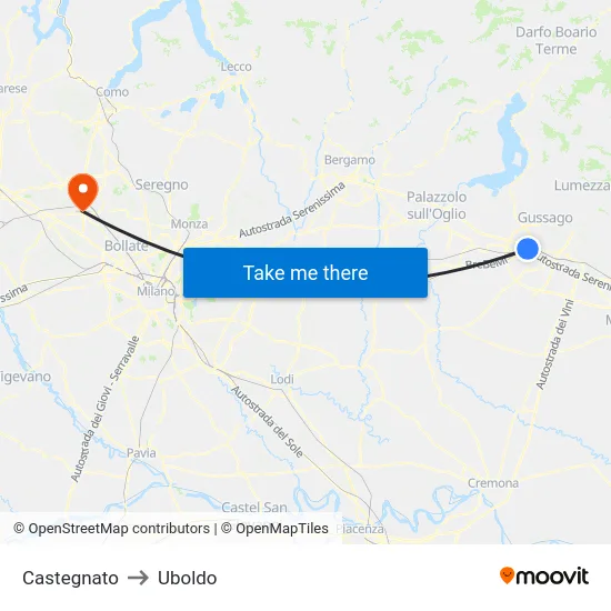 Castegnato to Uboldo map