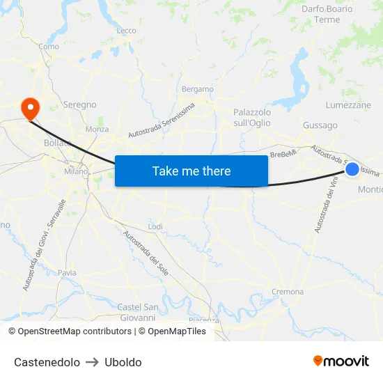 Castenedolo to Uboldo map