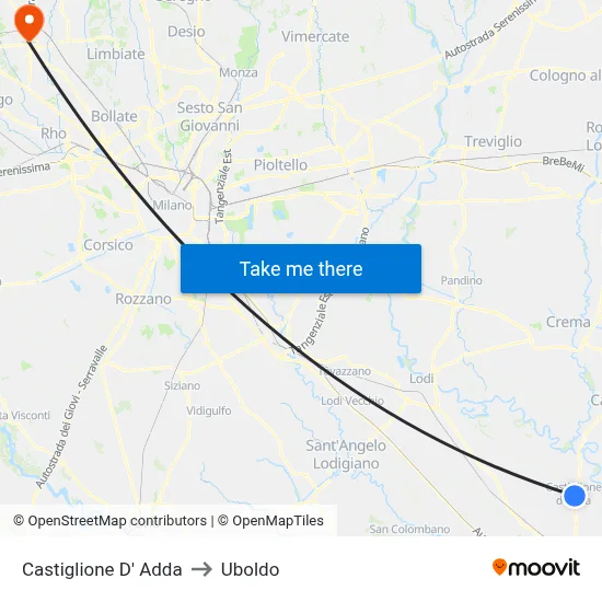 Castiglione D' Adda to Uboldo map