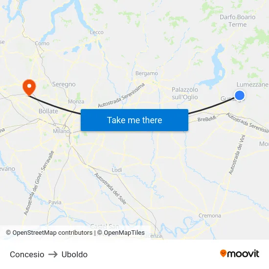 Concesio to Uboldo map