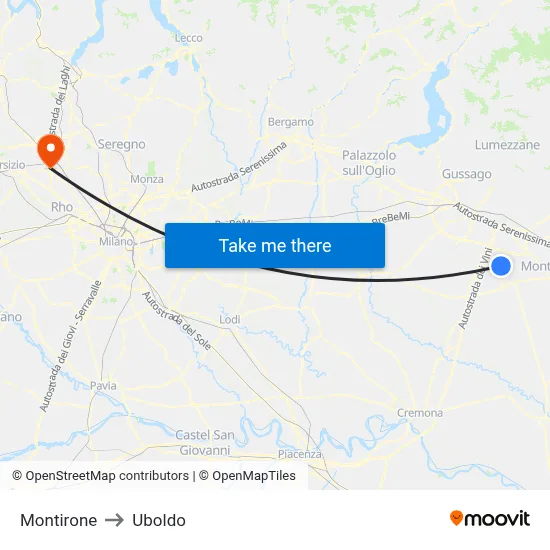 Montirone to Uboldo map