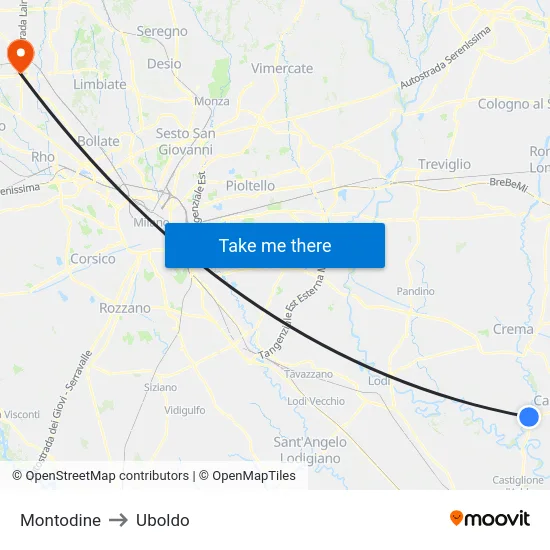 Montodine to Uboldo map
