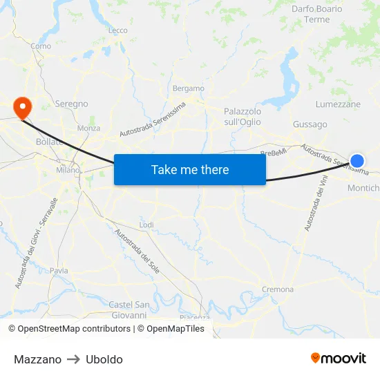 Mazzano to Uboldo map