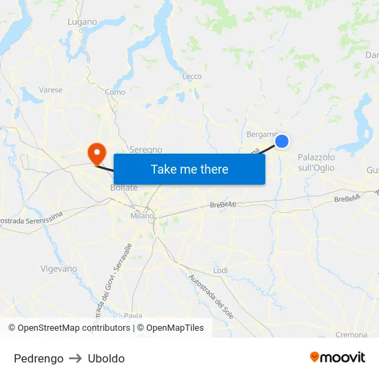 Pedrengo to Uboldo map