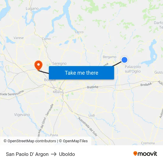 San Paolo D' Argon to Uboldo map