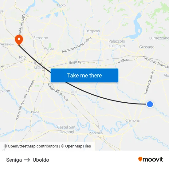Seniga to Uboldo map