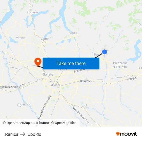 Ranica to Uboldo map