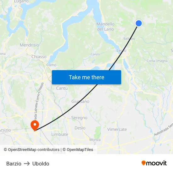Barzio to Uboldo map