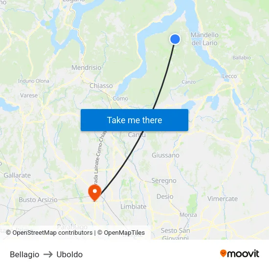 Bellagio to Uboldo map