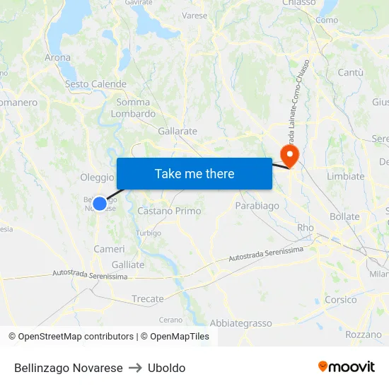 Bellinzago Novarese to Uboldo map
