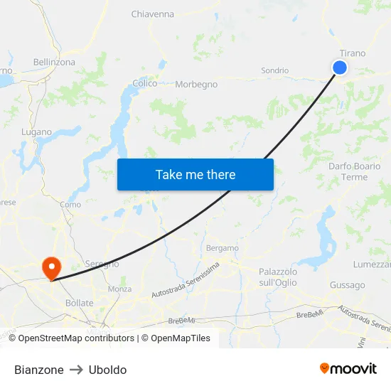 Bianzone to Uboldo map