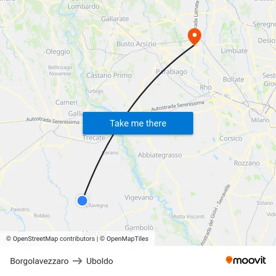Borgolavezzaro to Uboldo map