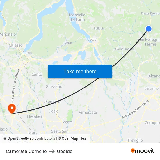 Camerata Cornello to Uboldo map