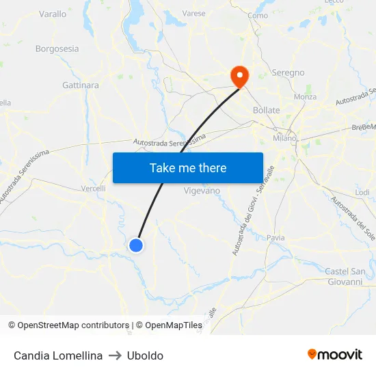 Candia Lomellina to Uboldo map