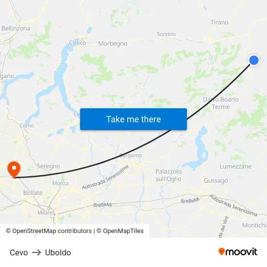 Cevo to Uboldo map