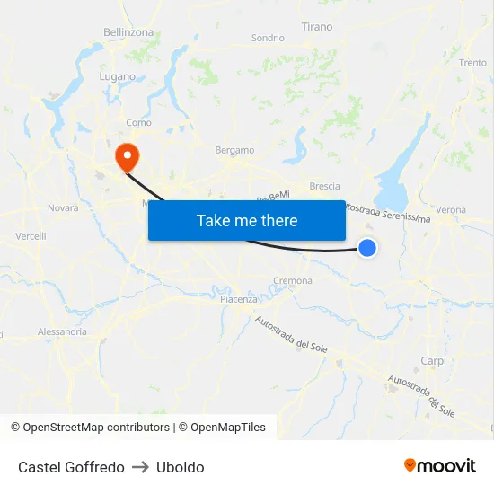 Castel Goffredo to Uboldo map