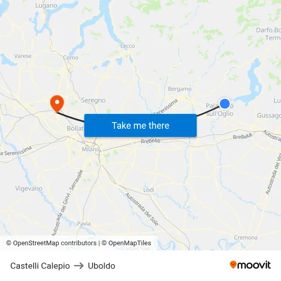 Castelli Calepio to Uboldo map