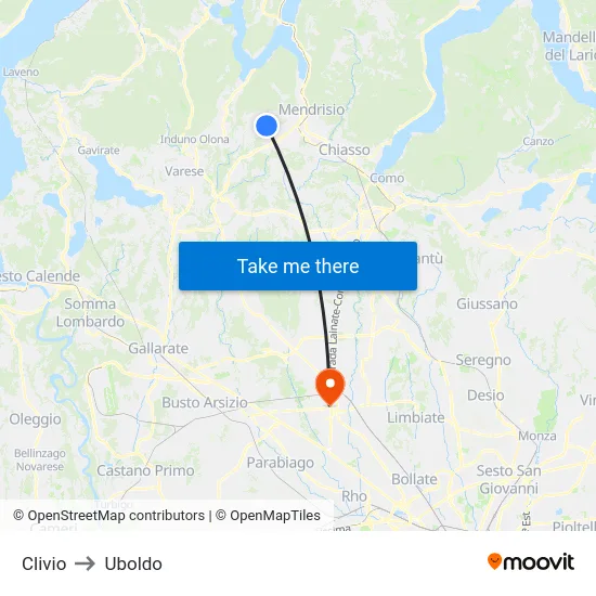 Clivio to Uboldo map