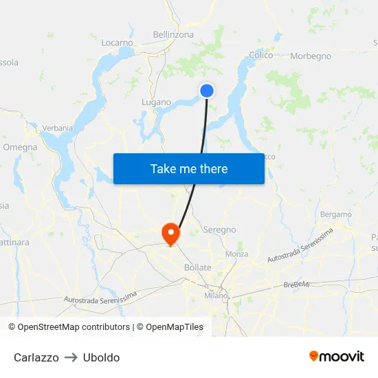 Carlazzo to Uboldo map