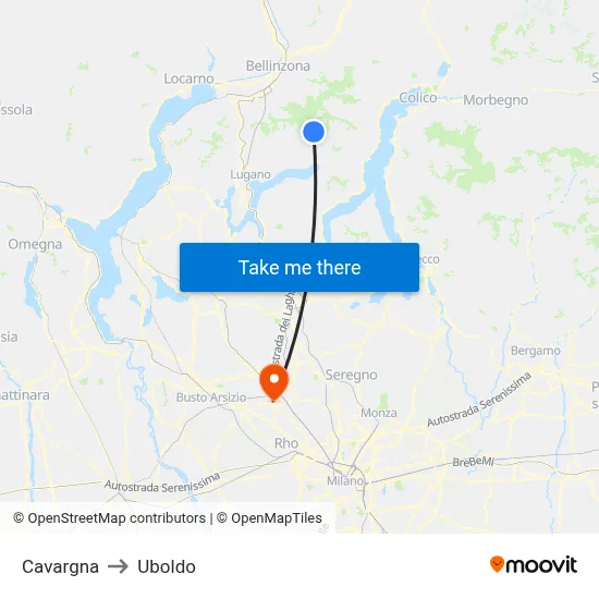 Cavargna to Uboldo map