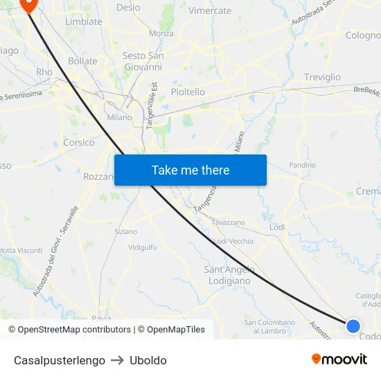 Casalpusterlengo to Uboldo map