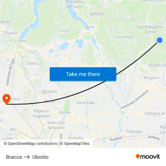 Bracca to Uboldo map