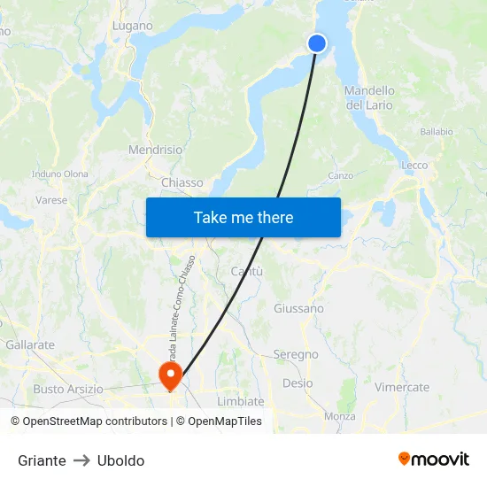 Griante to Uboldo map