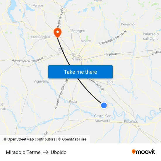 Miradolo Terme to Uboldo map
