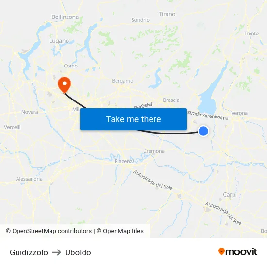Guidizzolo to Uboldo map