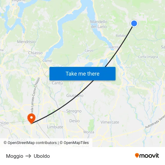 Moggio to Uboldo map