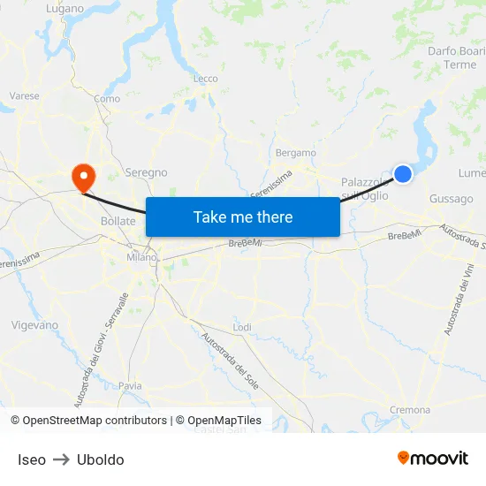 Iseo to Uboldo map