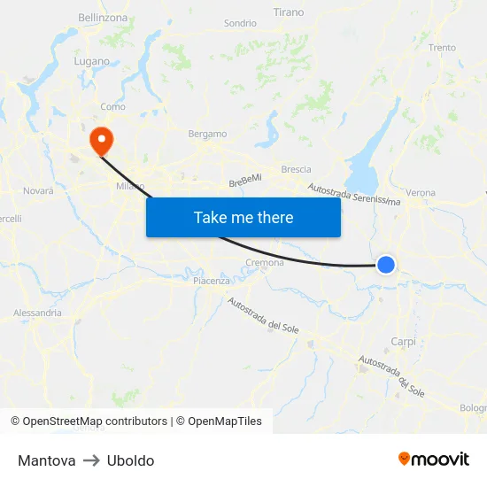 Mantova to Uboldo map