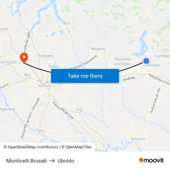 Monticelli Brusati to Uboldo map