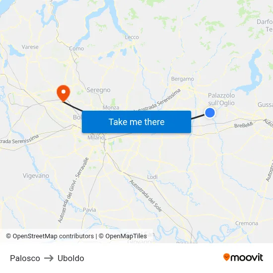 Palosco to Uboldo map
