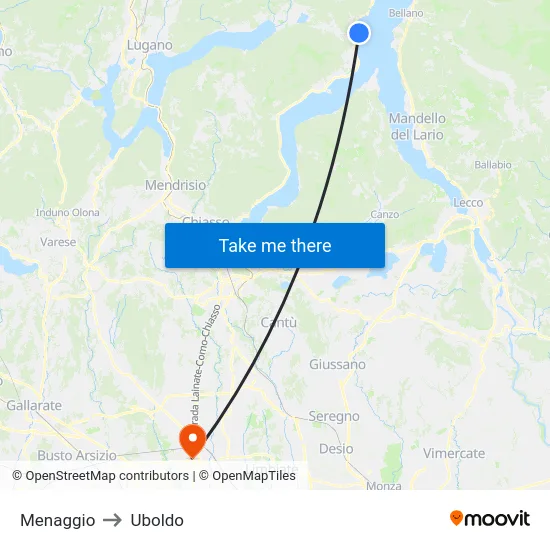 Menaggio to Uboldo map
