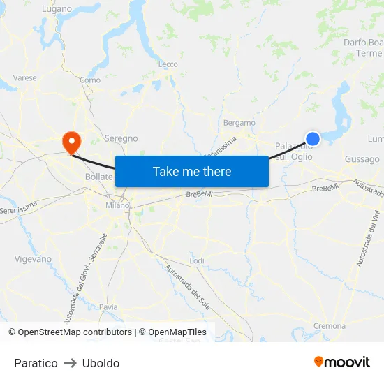 Paratico to Uboldo map