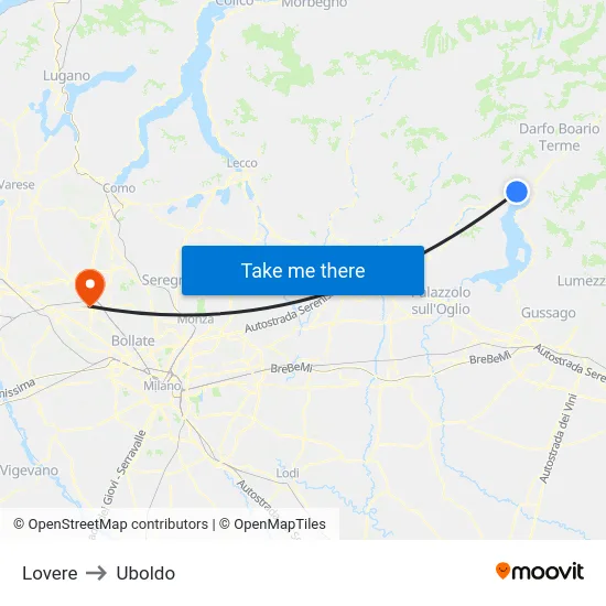 Lovere to Uboldo map