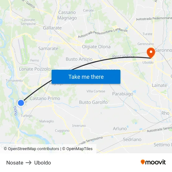 Nosate to Uboldo map