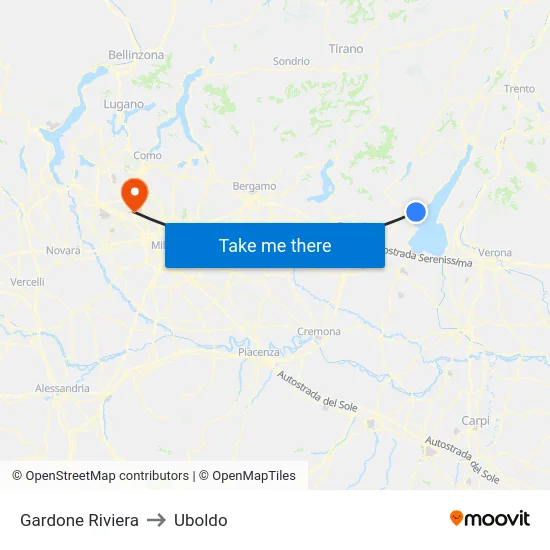 Gardone Riviera to Uboldo map
