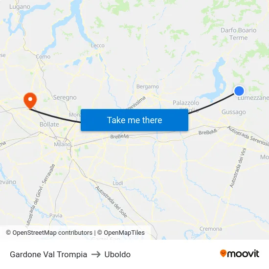 Gardone Val Trompia to Uboldo map