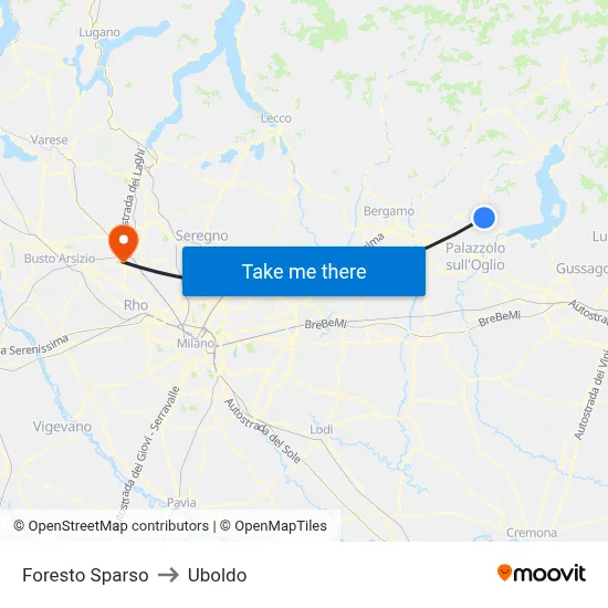 Foresto Sparso to Uboldo map