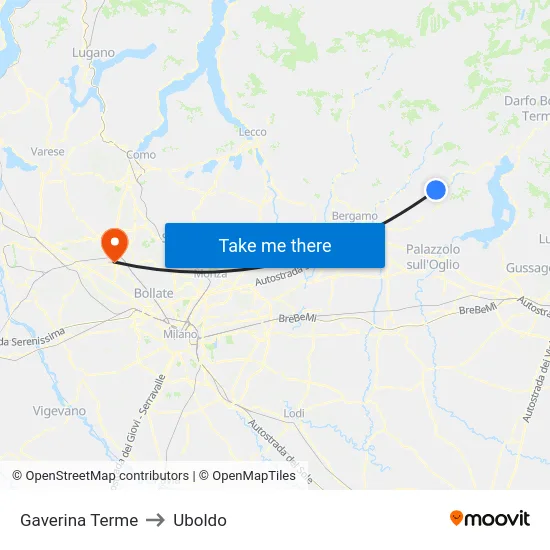Gaverina Terme to Uboldo map