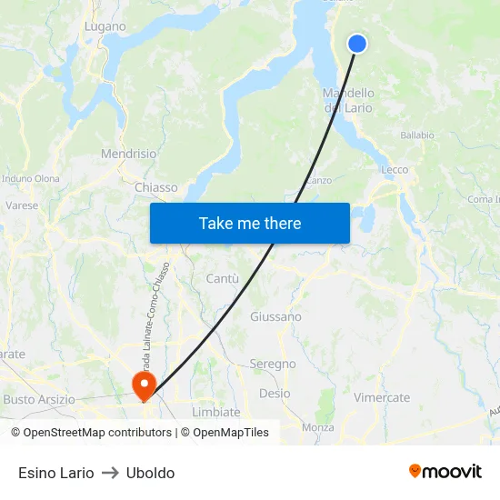 Esino Lario to Uboldo map