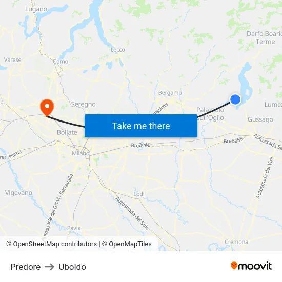 Predore to Uboldo map