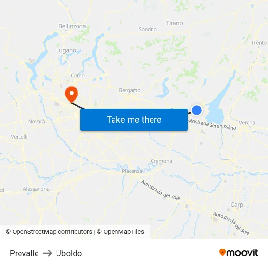 Prevalle to Uboldo map