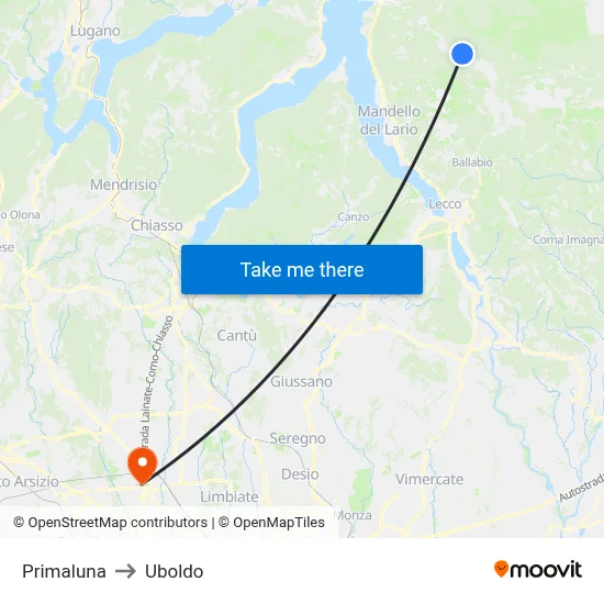 Primaluna to Uboldo map