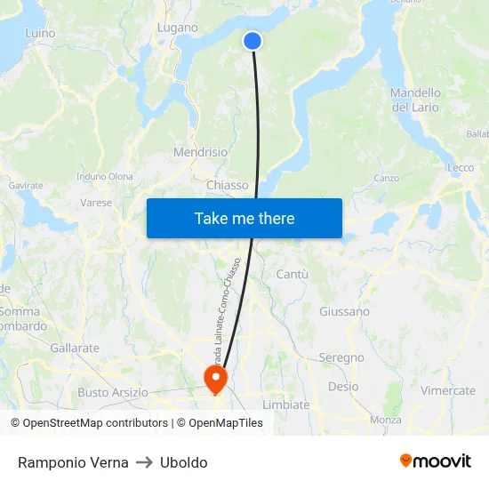 Ramponio Verna to Uboldo map