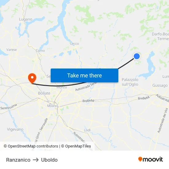 Ranzanico to Uboldo map