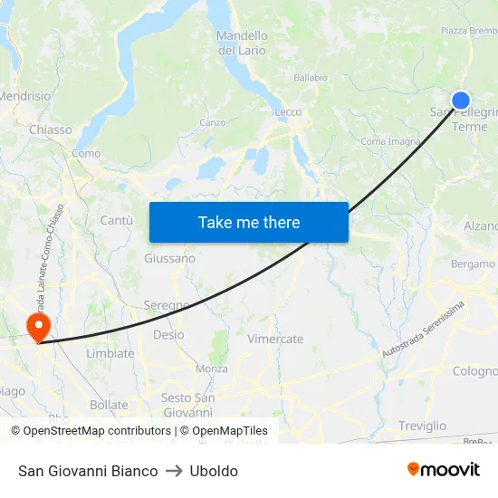 San Giovanni Bianco to Uboldo map