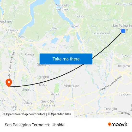 San Pellegrino Terme to Uboldo map